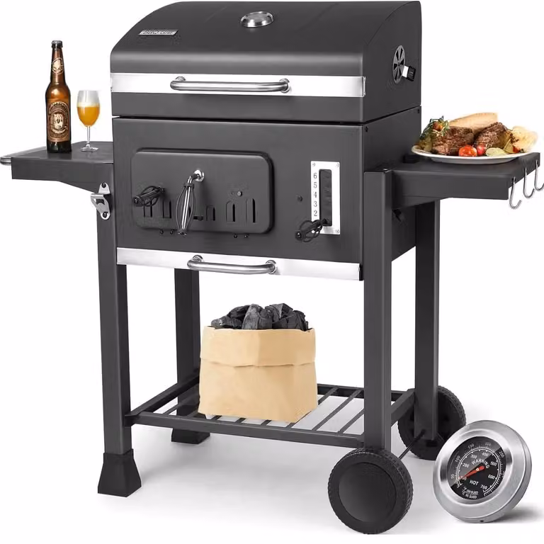 BBQ - Carbone per barbecue - Barbecue - Affumicatore - con coperchio, griglia regolabile e termometro integrato