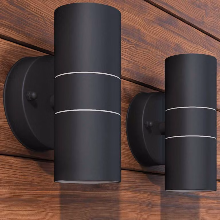 Set di 2 applique LED da parete vidaXL in acciaio inox per esterno con proiezione alto/basso, colore nero e argento