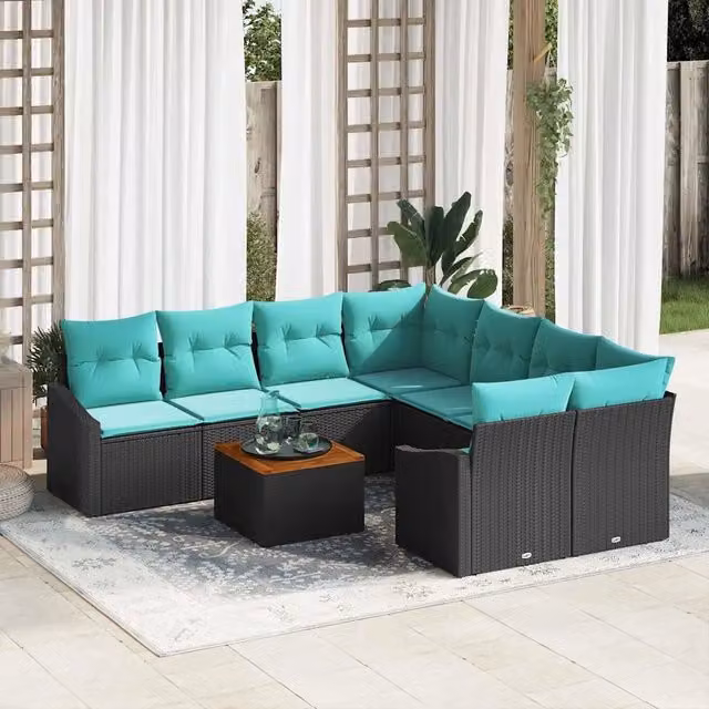 Set Divano da Giardino 9 pz Nero polyrattan 3347816