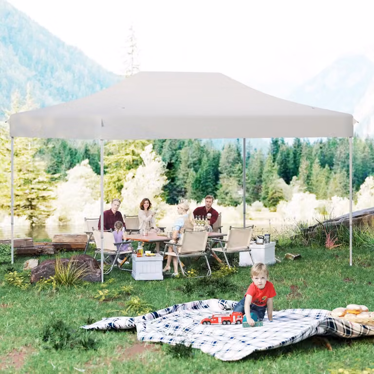 Tenda pop-up Costway beige con fori di drenaggio e borsa con ruote per uso professionale