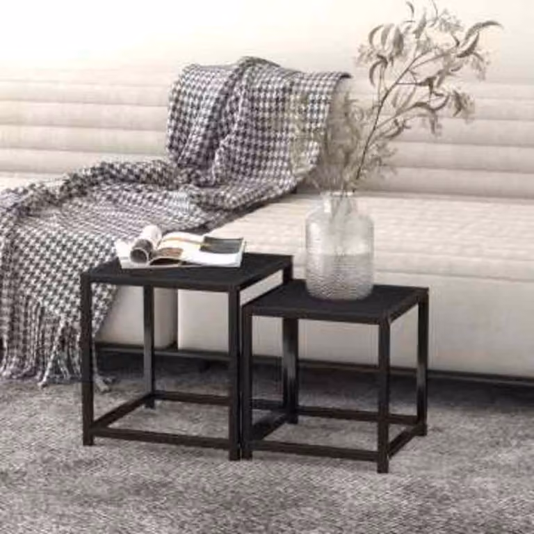 Set di 2 tavolini da soggiorno vidaXL in stile industriale, neri, in MDF e metallo