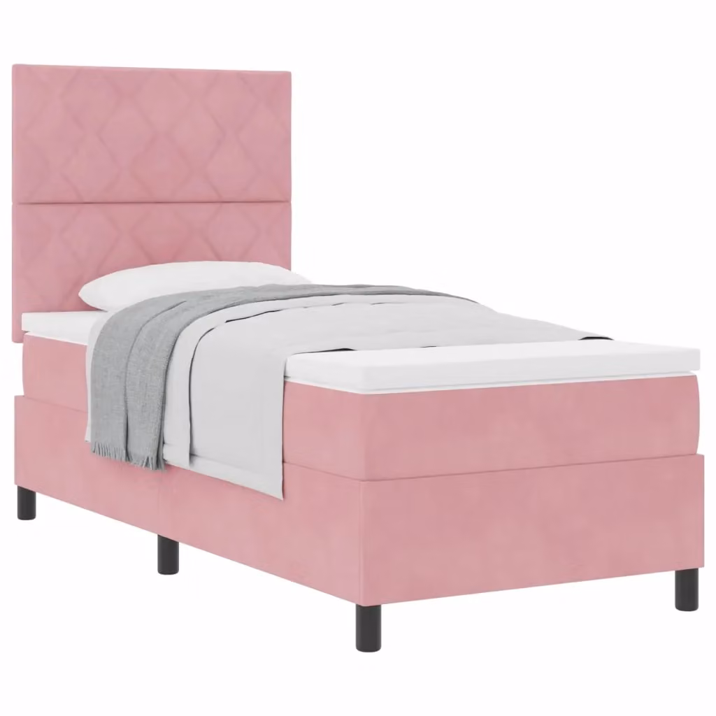 Letto a molle con testiera in velluto rosa vidaXL L/P: 90 x 200 cm – 2
