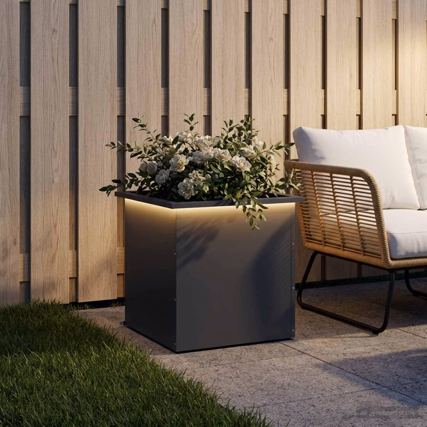 Fioriera da giardino con LED vidaXL in acciaio, colore antracite, L 50 x P 50 x H 48 cm