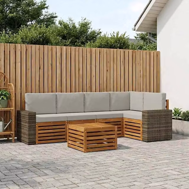 Set di divani da esterno 6 pz Naturale e Grigio Chiaro 3384397
