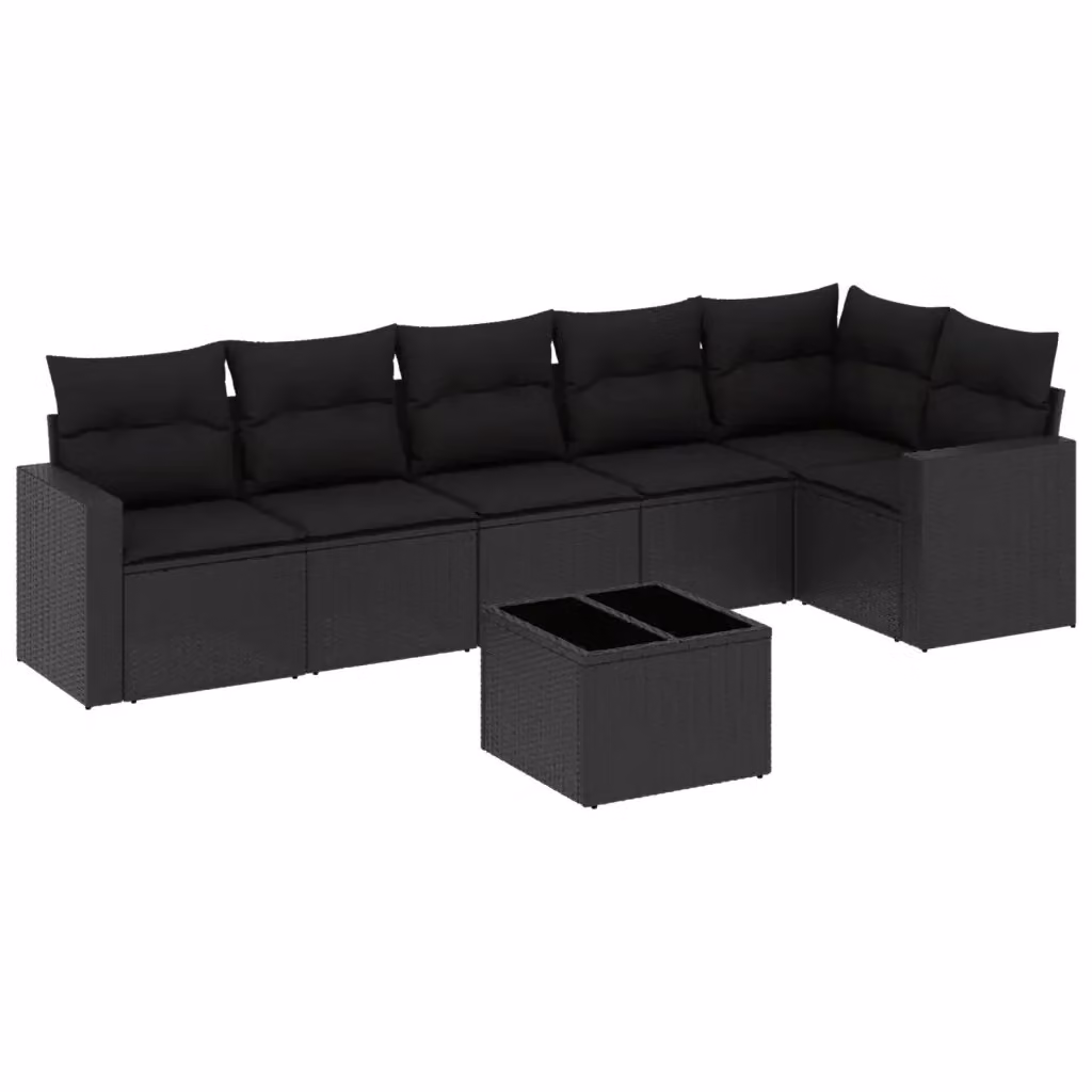 Set di divani da giardino vidaXL a forma di L in polyrattan nero con 7 pezzi e cuscini inclusi – 2