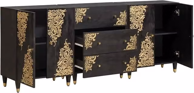 Set di Armadi da Bagno | Armadio da bagno con cassetto 3 pz Nero 180 x 33 x 75 cm
