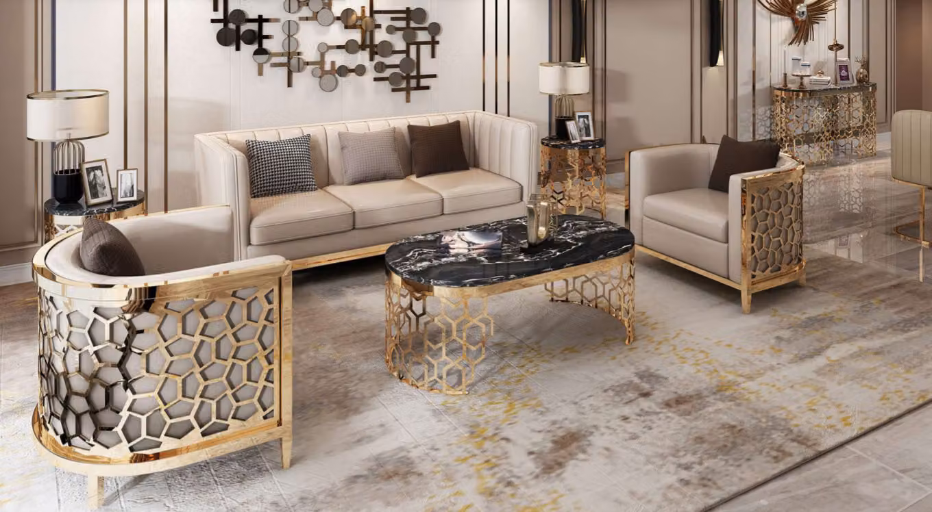 Design Polster Sofas Leder Relax Modern Beige Sitzgarnitur 3+1+1 Sitzer