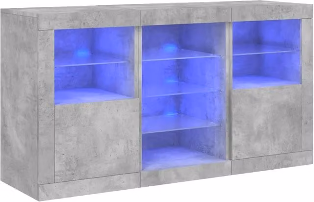 Credenza | Madia | Buffet da pranzo | Armadio da pranzo con Luci LED Grigio Cemento 123x37x67 cm