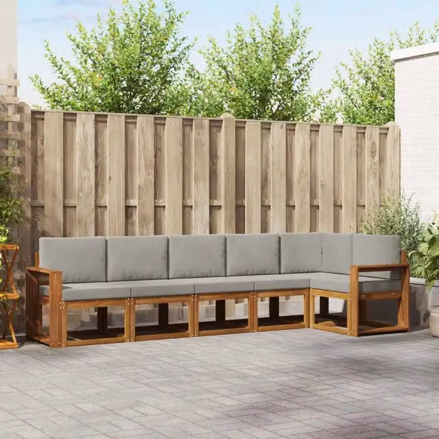 Set di divani da esterno 6 pz Naturale e Grigio Chiaro 3366469