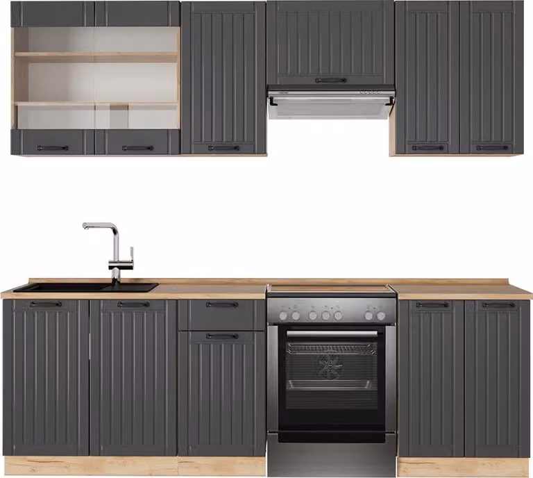 Cucina componibile Vicco Fame-Line Grigio scuro 240 cm , PL Rovere, Model 56773