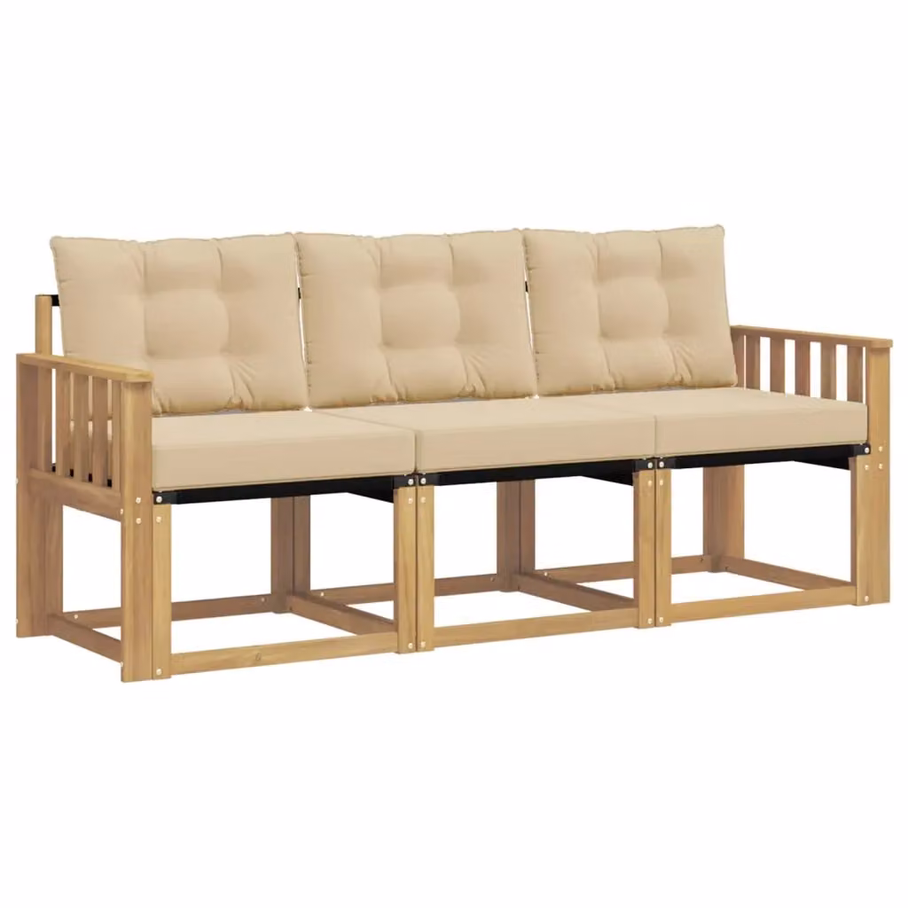 Set di divani da esterno 3 pezzi vidaXL in legno di acacia con cuscini bianchi e beige – 2