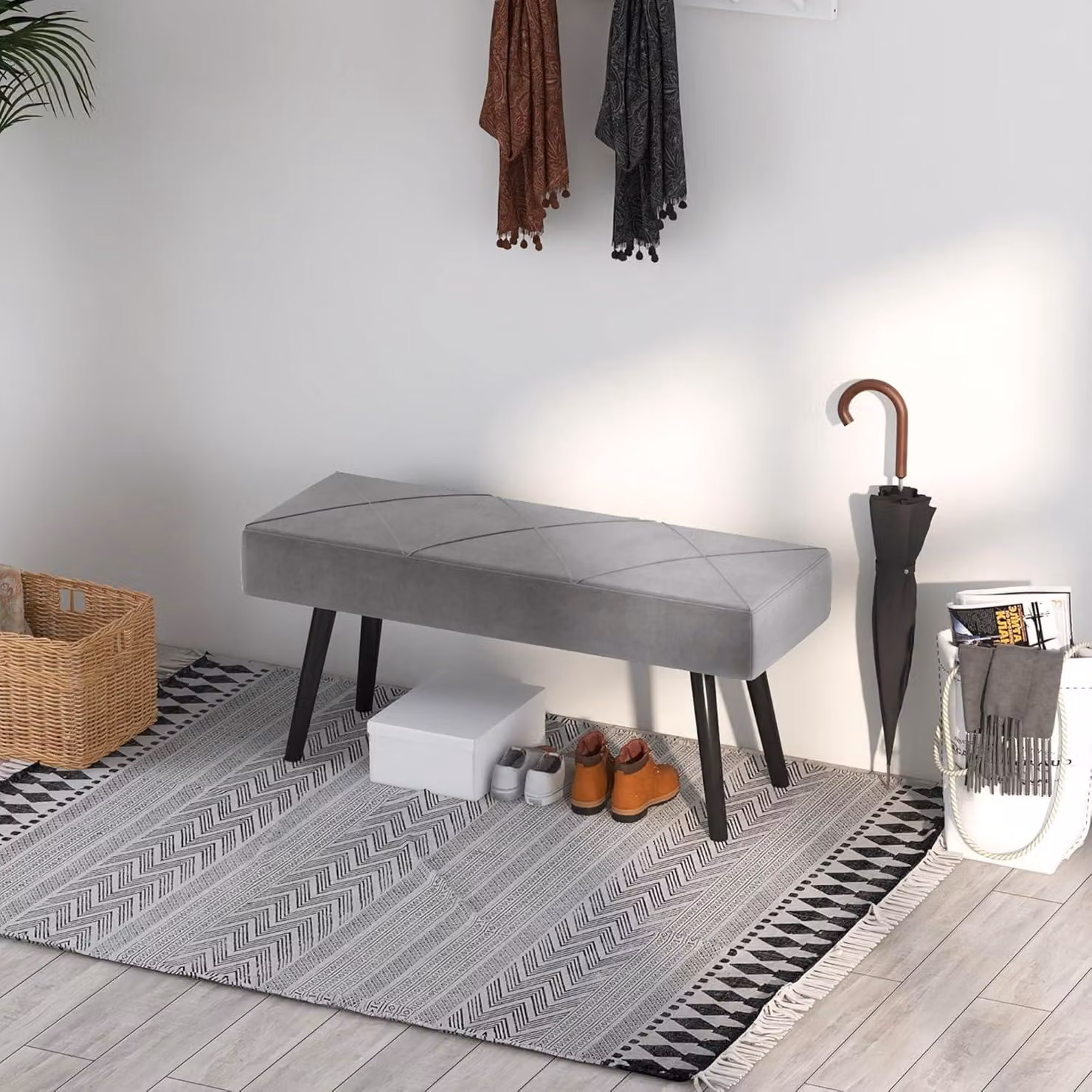 Pouf per camera da letto - Poggiapiedi - Divano - Stallo - 100 cm x 36 cm x 45 cm - Grigio