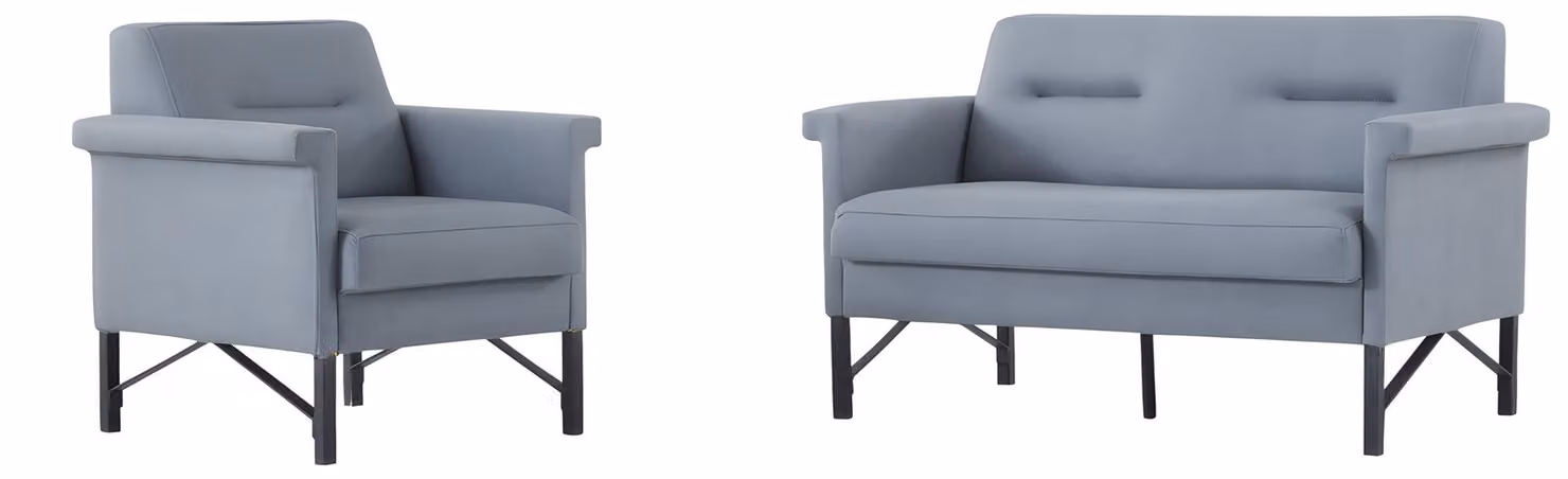 Elegante Graue Wohnzimmer Sitzgarnitur Moderner 2-Sitzer Sessel