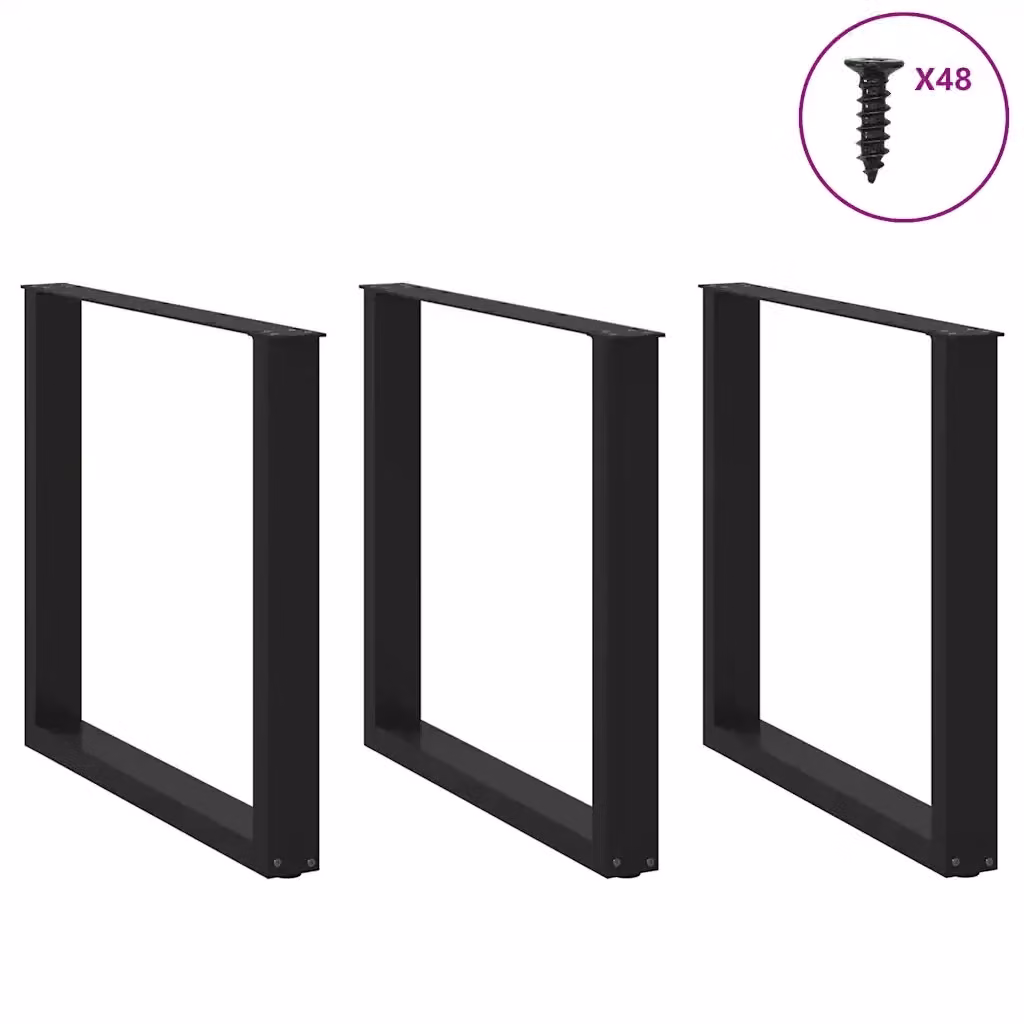 Set di 3 gambe per tavolo da pranzo a forma di U vidaXL in acciaio nero opaco L: 90 cm, H: 72-73 cm