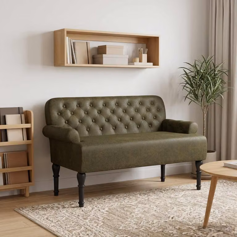 Loveseat vidaXL in velluto verde con bottoni imbottiti, L: 120 cm, P: 65 cm, H: 78 cm