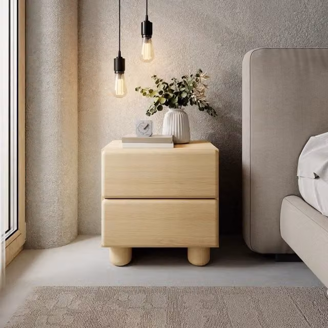 Comodino DMORA Hani con 2 cassetti in legno color rovere e beige L: 50 cm, P: 38 cm, H: 52 cm – 1