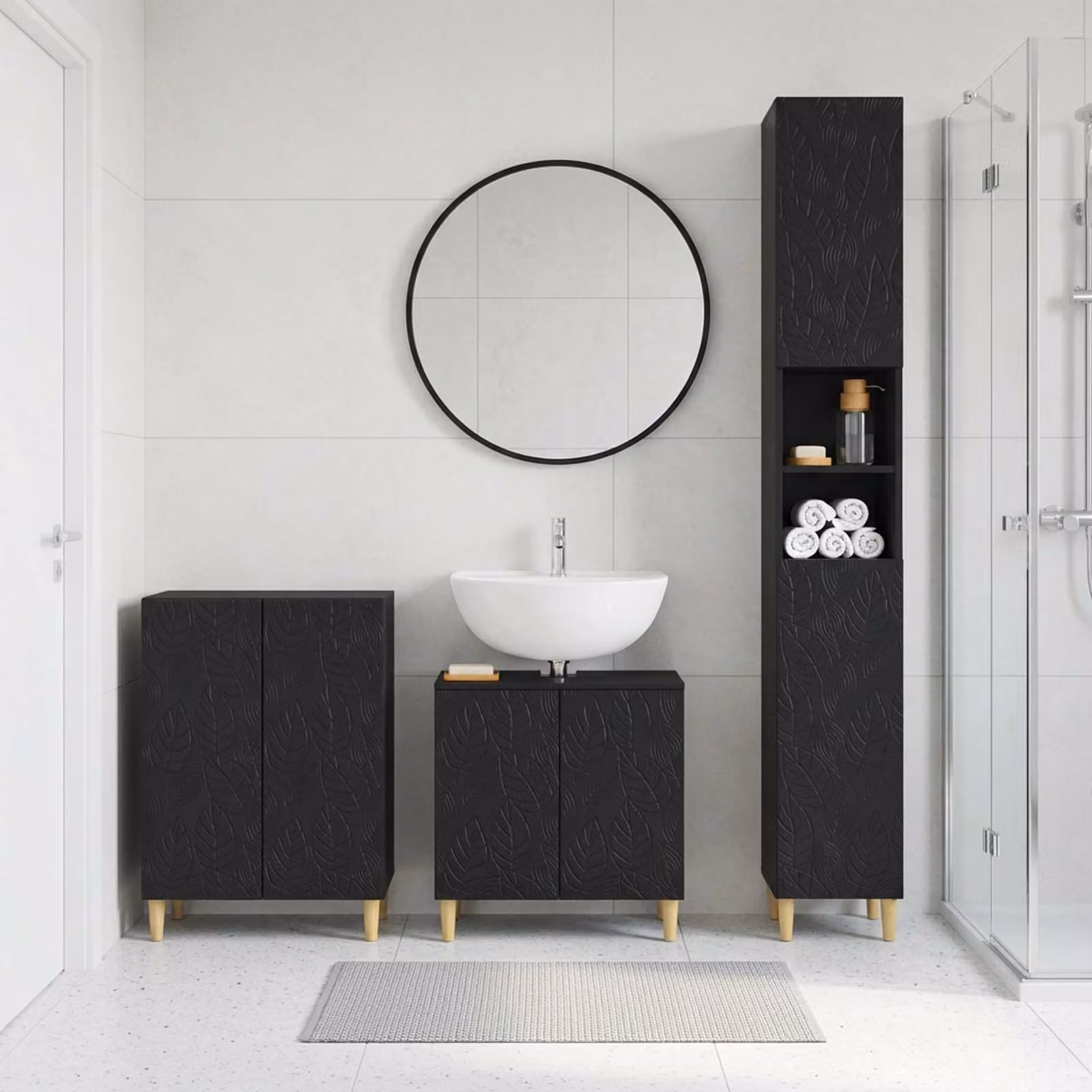 Set di 3 armadietti da bagno moderni vidaXL DELFT in legno MDF nero opaco
