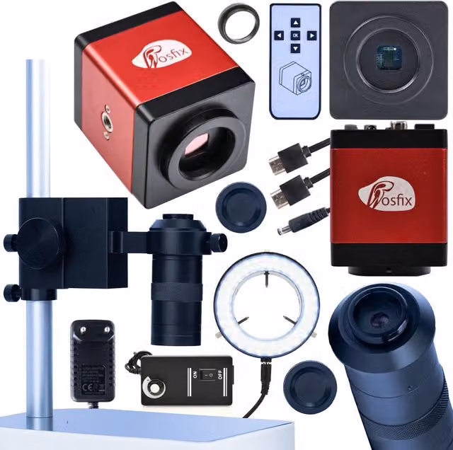 Set Microscopico Draco RED PRO 4 in 1 con Obiettivo 100x e Connessioni HDMI e VGA in Colore Rosso – 1
