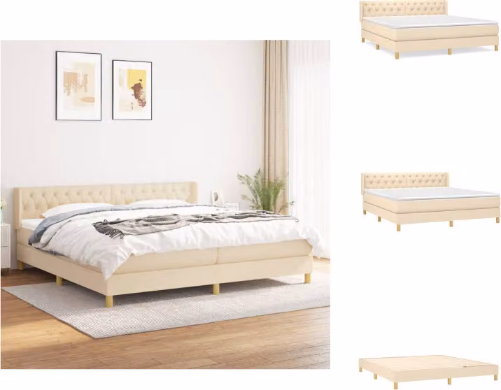 vidaXL Letto a molle con materasso crema 160x200 cm in tessuto - Letti e strutture letto