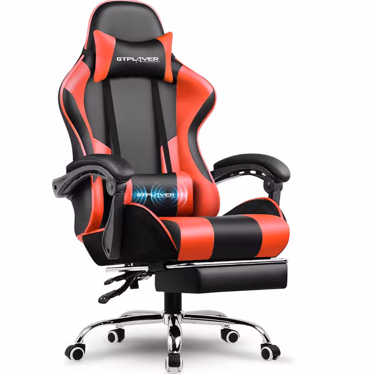 Sedia da gaming GTPLAYER, sedia da ufficio, sedia ergonomica per computer, sedia da gaming con supporto lombare massaggiante, poggiapiedi e poggiatesta