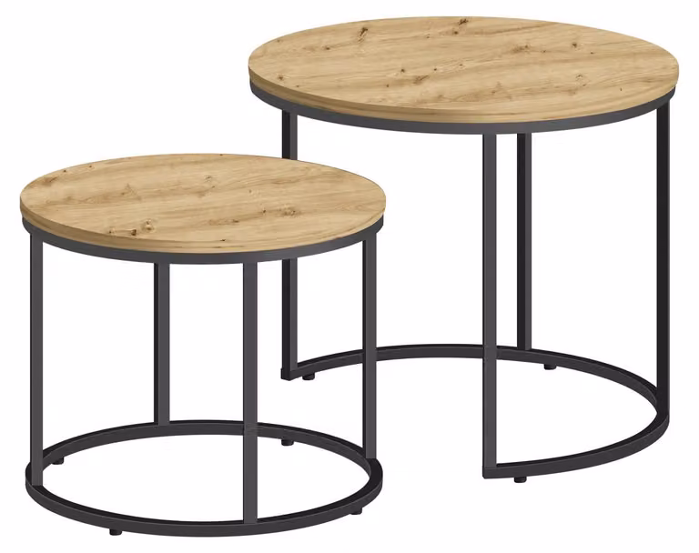 Set di 2 tavolini da caffè industrial Artisan e nero