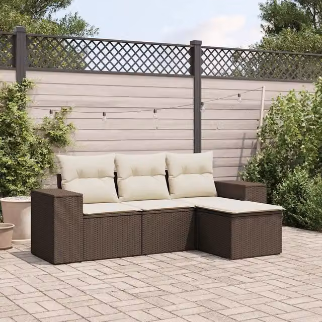 Set Divano da Giardino 4 pz con Cuscini Marrone in Polyrattan 3254810