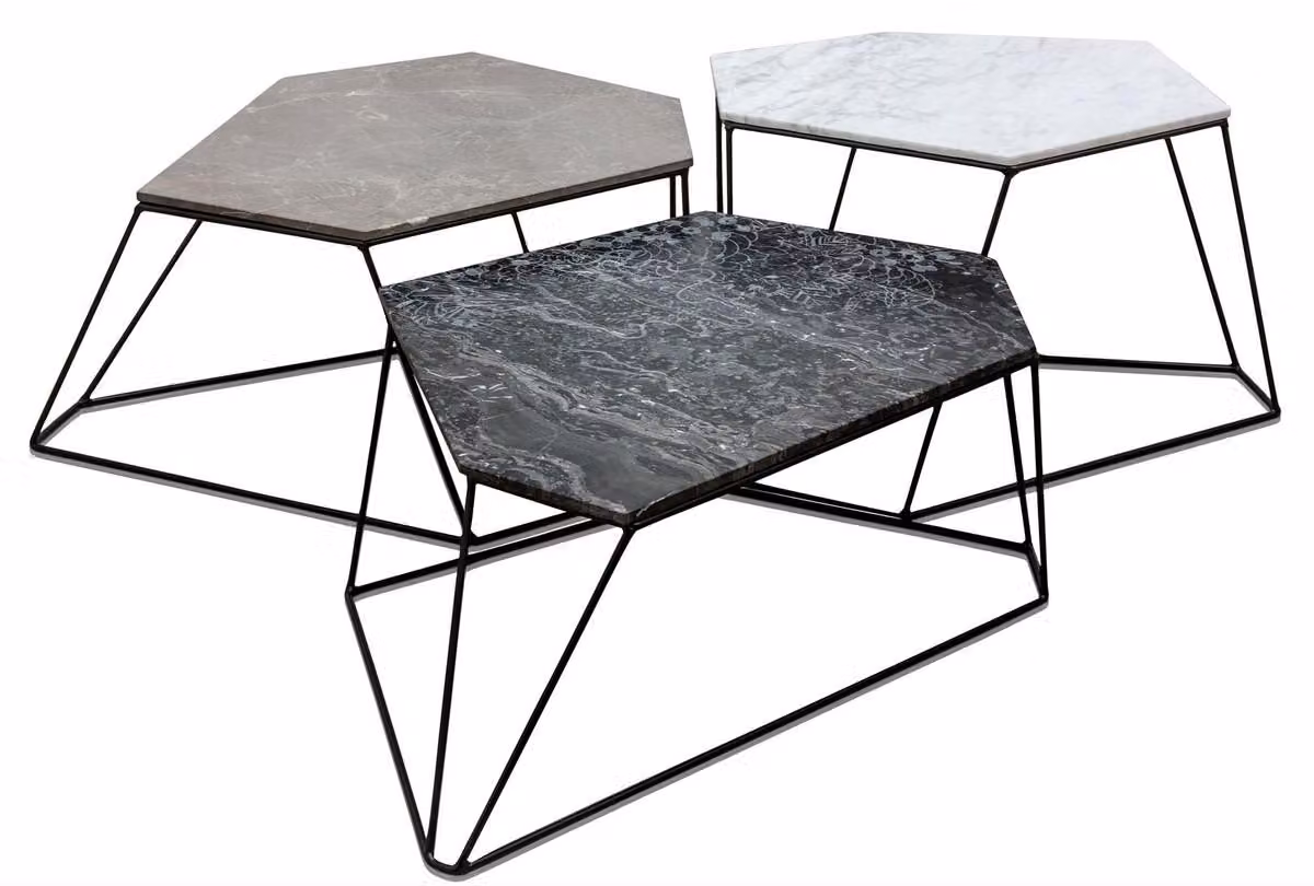 Set di tavolini di design Casa Padrino bianco / grigio / nero con motivo - Mobili Soggiorno