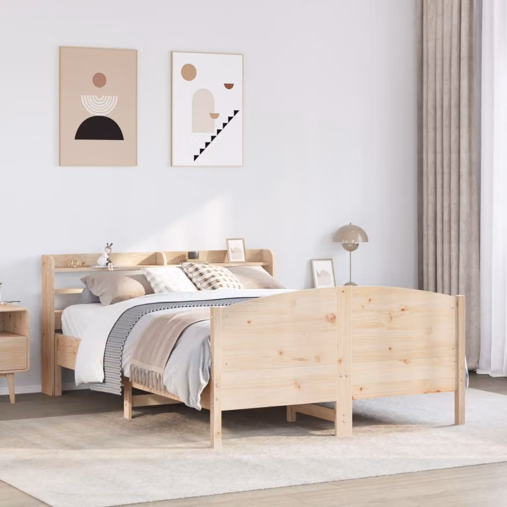 vidaXL Letto in Legno di Pino Massello Rustico Marrone con Ripiani Laterali L: 150 cm, P: 200 cm