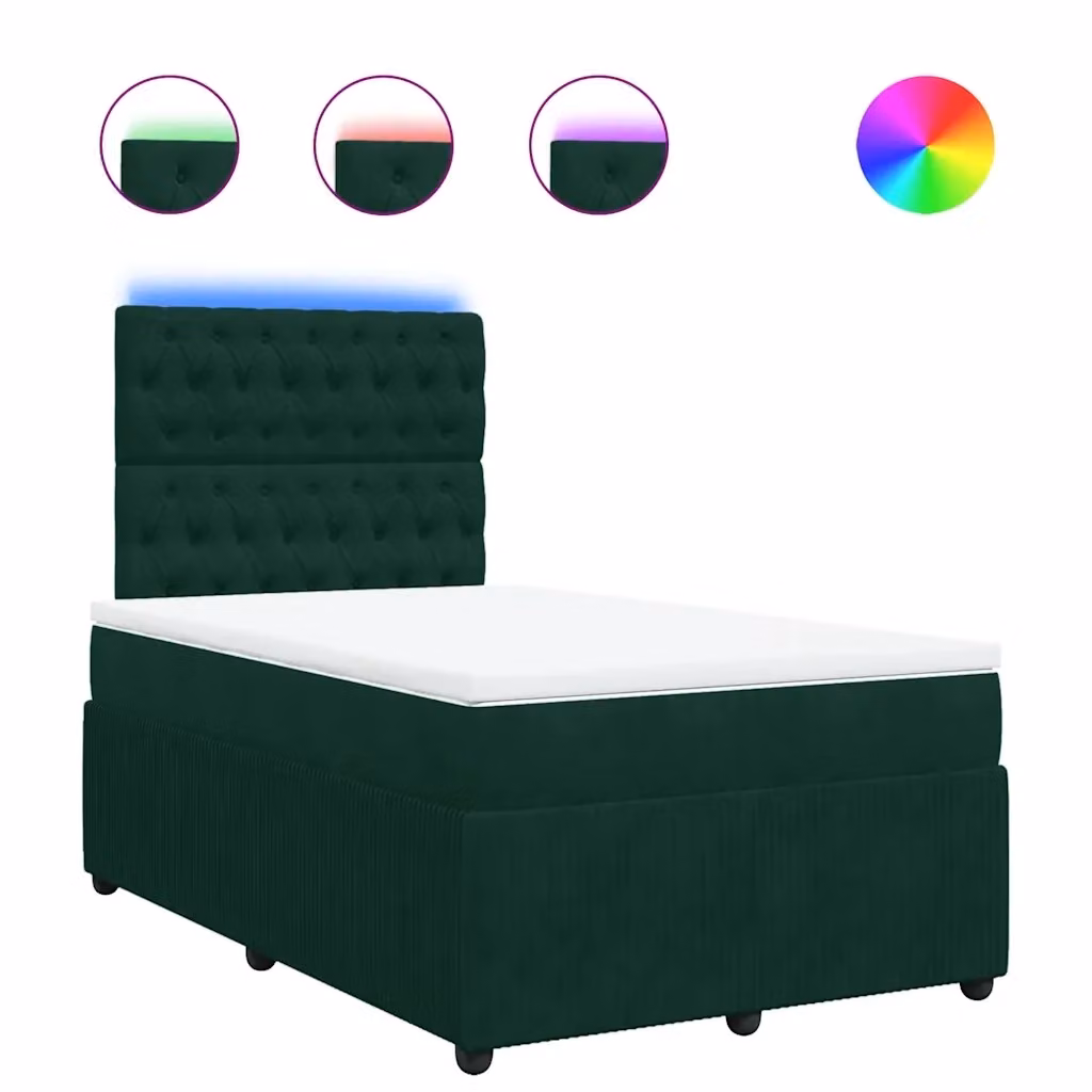 vidaXL Giroletto a Molle con Materasso in Velluto Verde Scuro e Bianco, L/P/H: 120 x 200 cm – 2