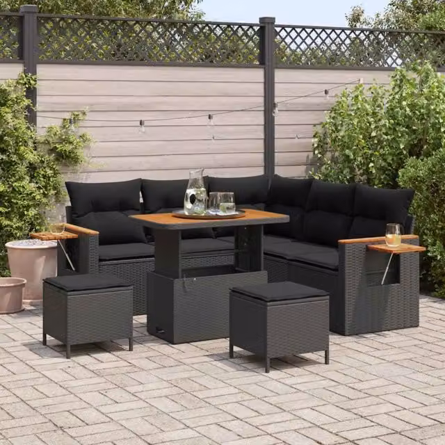 Set Divano da Giardino 9 pz 8-Numero di posti Nero polyrattan 3365124