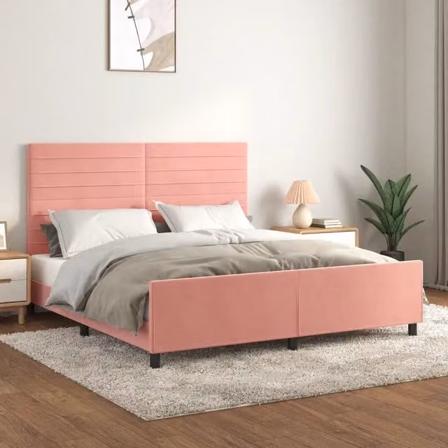 Letto con Testiera in Velluto Rosa vidaXL L/P: 160 x 200 cm – 1
