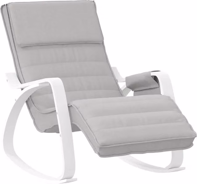 Sedia a Dondolo Moderna in Tessuto Grigio e Bianco con Struttura in Legno di Betulla CFW5689372