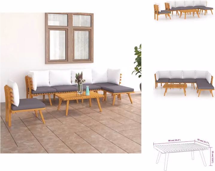 vidaXL set da salotto da giardino 7 pezzi con cuscini in legno massiccio di acacia - Set di mobili da giardino