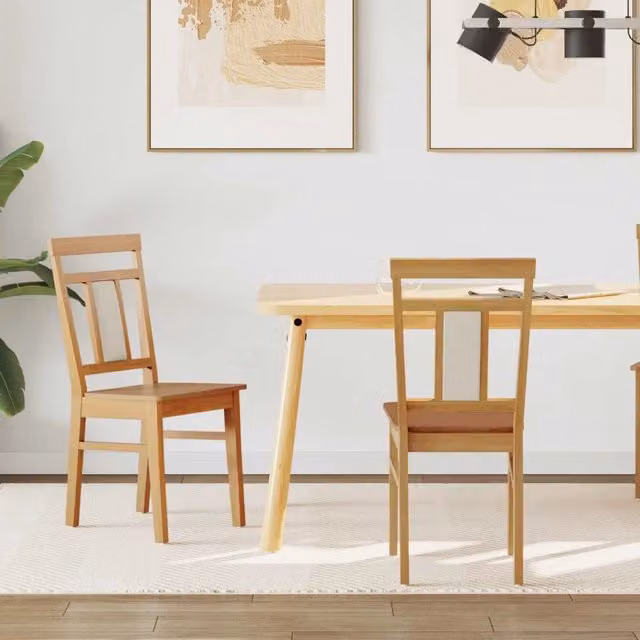 Set di 2 sedie da pranzo vidaXL in legno di gomma con seduta in tessuto beige e marrone – 1