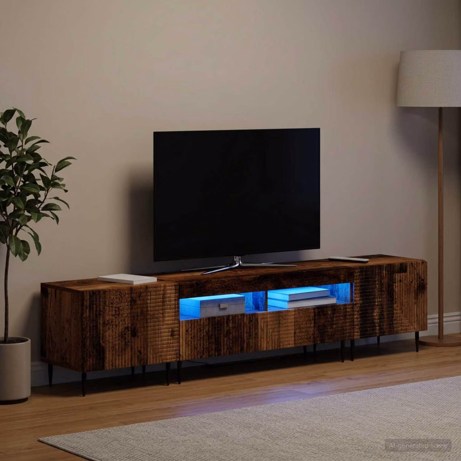 Mobile TV LED vidaXL in legno antico e legno ingegnerizzato, design moderno per soggiorno, marrone e grigio