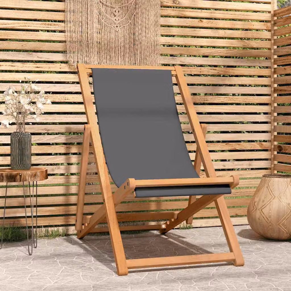 Sedia pieghevole da giardino vidaXL in legno di teak trattato con tessuto grigio resistente alle intemperie