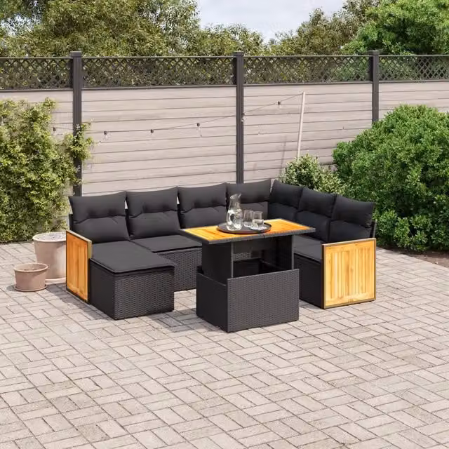 Set Divani da Giardino con Cuscini 8 pz Nero in Polyrattan 3274072