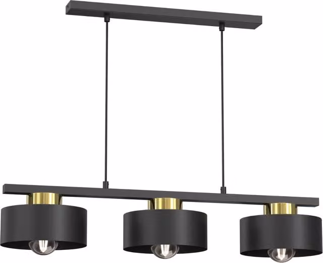 Lampada a sospensione Marti Luminex in metallo nera e oro con 3xE27