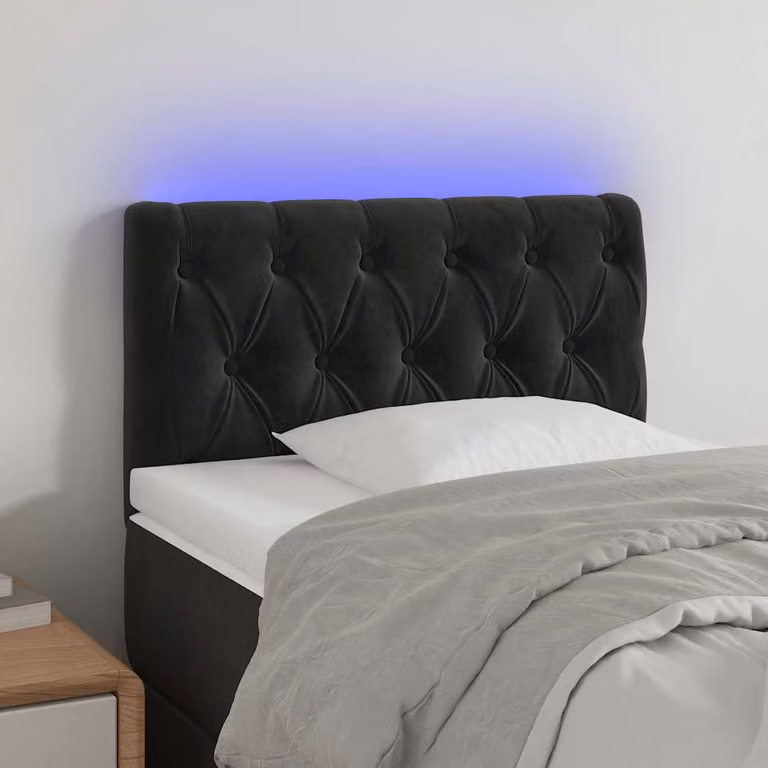 Testiera per letto vidaXL in velluto nero con illuminazione LED e porta di ricarica USB, L: 80 cm, P: 7 cm, H: 78-88 cm