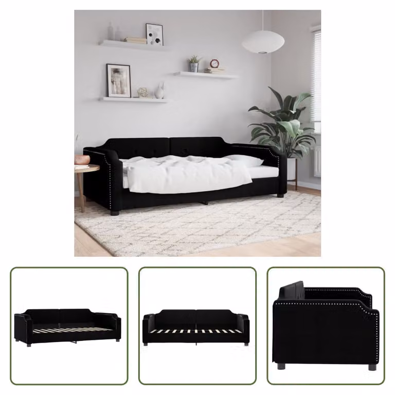 The Living Store letto da giorno nero 80x200 cm in tessuto