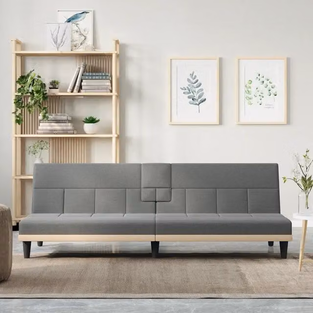 Divano Letto con Portabicchieri-Sofa Letto-Daybed in Tessuto Grigio Scuro