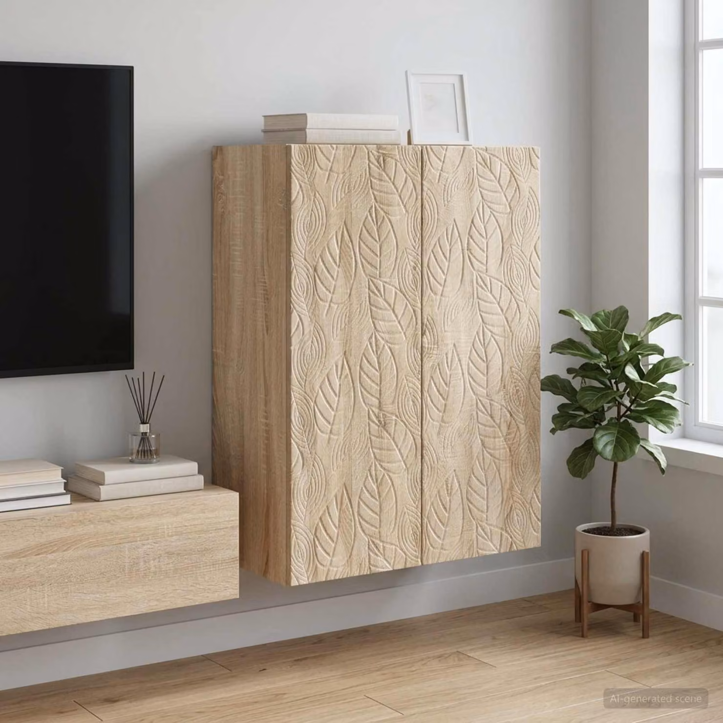 vidaXL Mobiletto a muro moderno in legno ingegnerizzato con ante a battente, marrone e beige, L: 66 cm, P: 34,5 cm, H: 90 cm