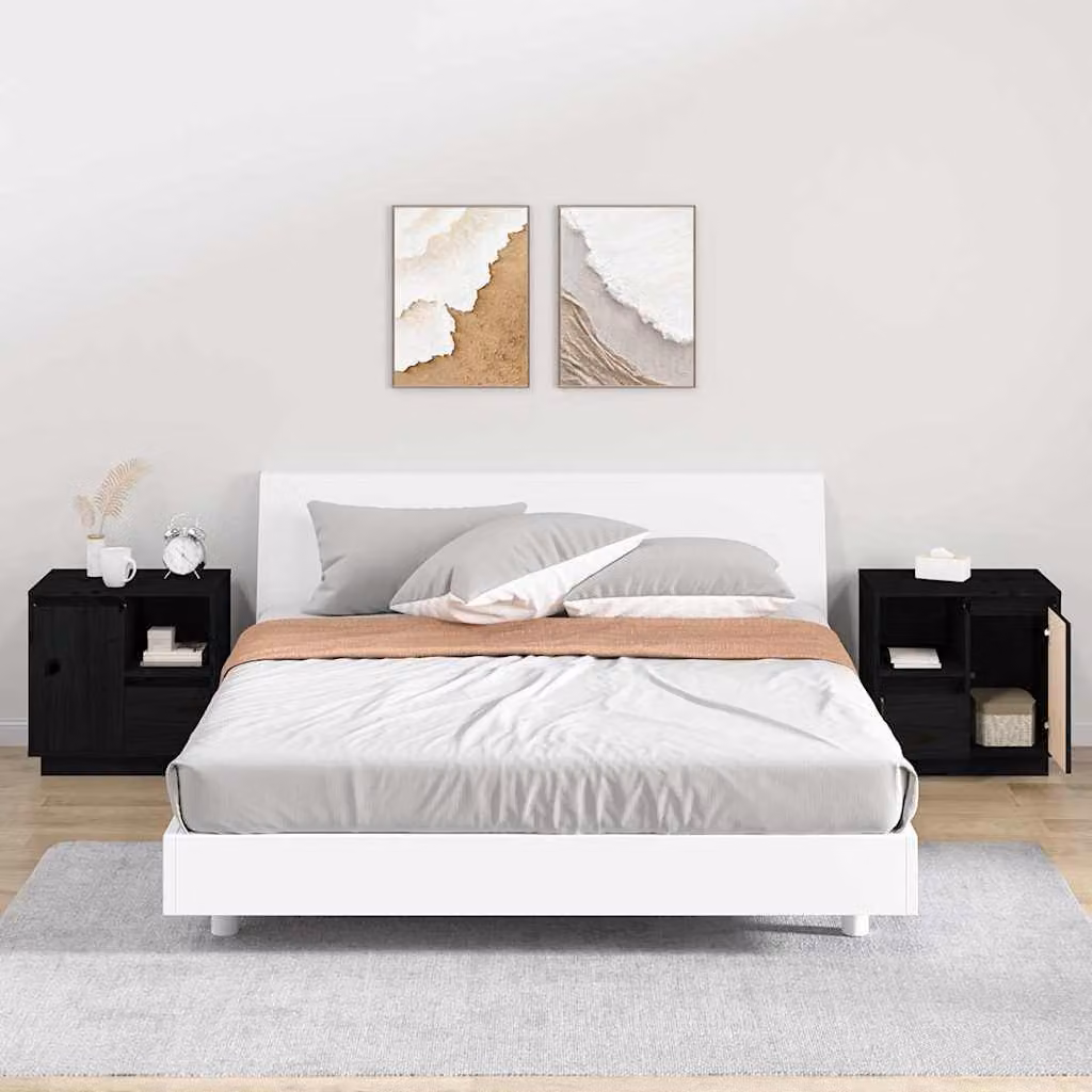 Set di 2 comodini vidaXL moderni in legno massello di pino neri L/P/H: 50 x 34 x 50 cm