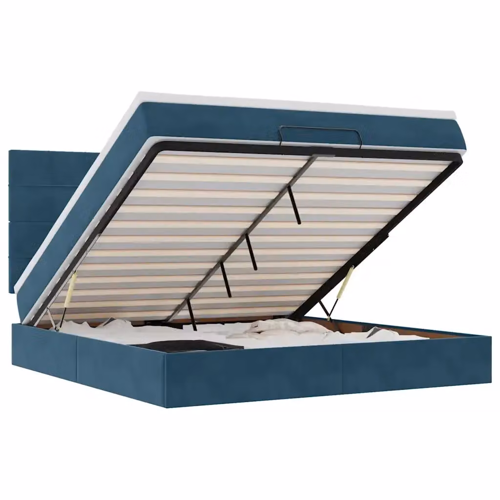 Letto con contenitore a sollevamento vidaXL in velluto blu e bianco L/P/H: 200 x 160 x 203 cm – 2