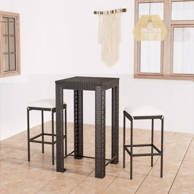 Set Bar da Giardino 3 pz con Cuscini Polyrattan Nero 3064775