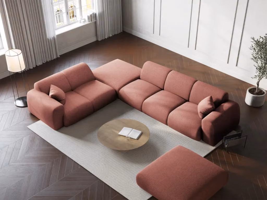 Divano angolare sinistro Nolio Cosmopolitan Design a 4 posti in ciniglia rosa L 315 cm x P 148 cm x H 72 cm – 2