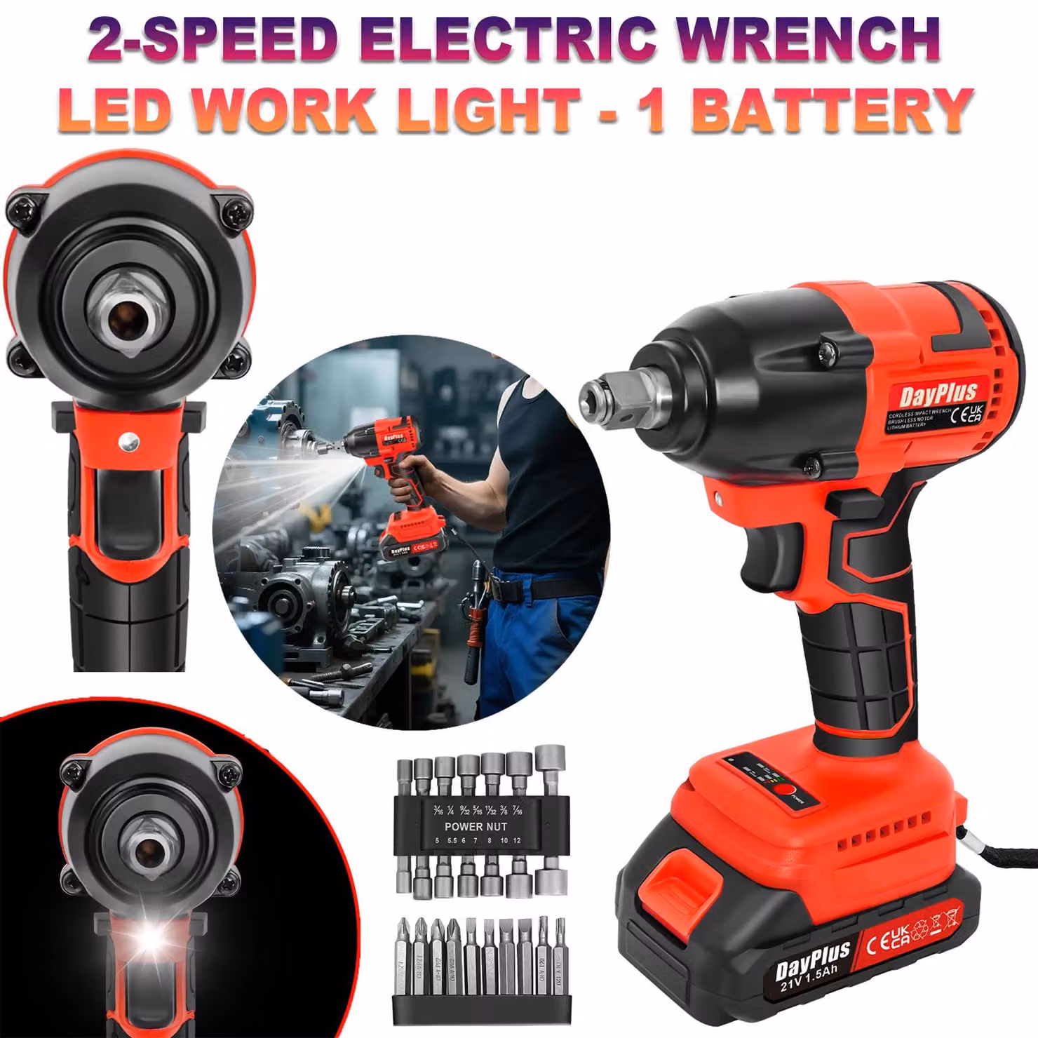 Avvitatore a percussione a batteria - Avvitatore a percussione 3-in-1 - Coppia di 500 Nm - Motore brushless - Attacco quadrato da 1,27 cm - 2 velocità (0–3200 giri/min) - Batteria da 1500 mAh