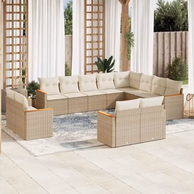 Set di Divani da Giardino a Forma di U vidaXL con Cuscini Beige e Struttura in Metallo e Polyrattan