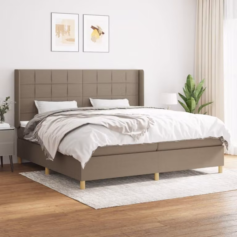 The Living Store Letto a molle con materasso Taupe 200x200 cm in tessuto