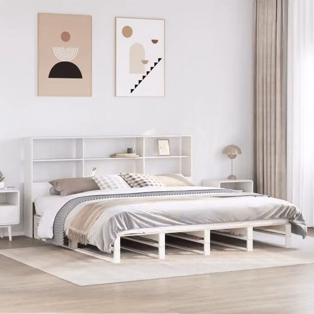Letto Libreria senza Materasso Bianco 180x200 cm Legno Massello 3323930